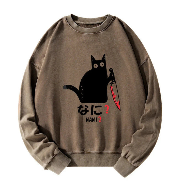 A Puzzled Cat Holding A Knife Washed Sweatshirt