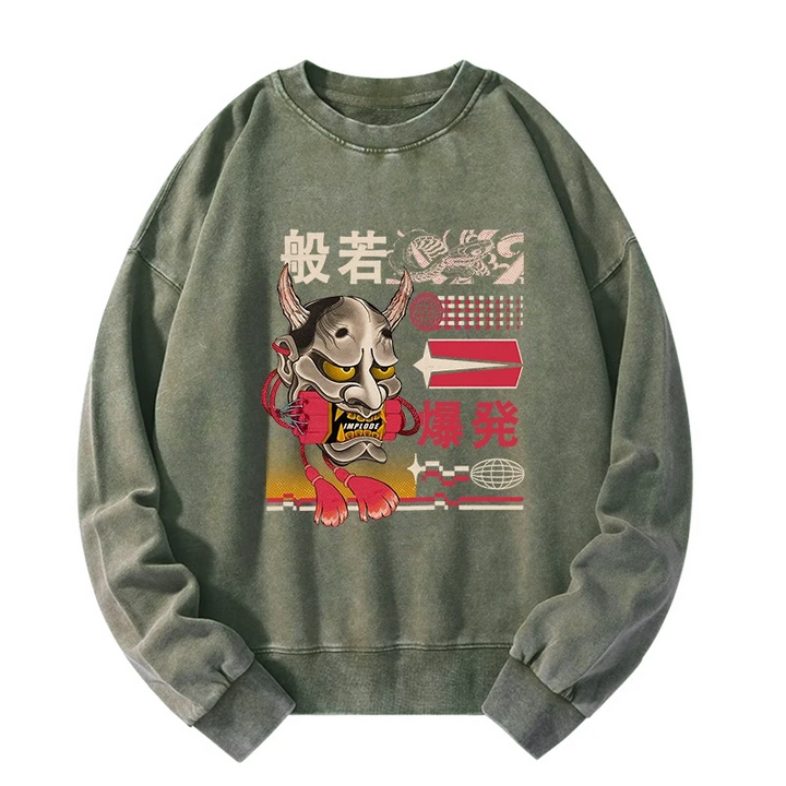 Hannya Mask Japanese Washed Sweatshirt