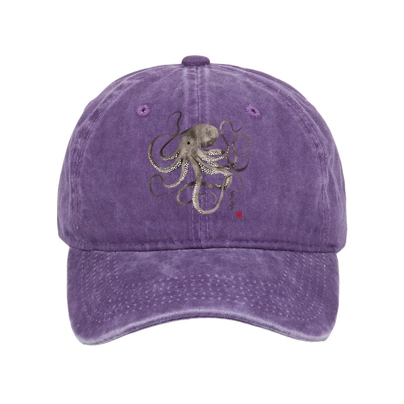 Octopus Japanese Calligraphy Washed Cap