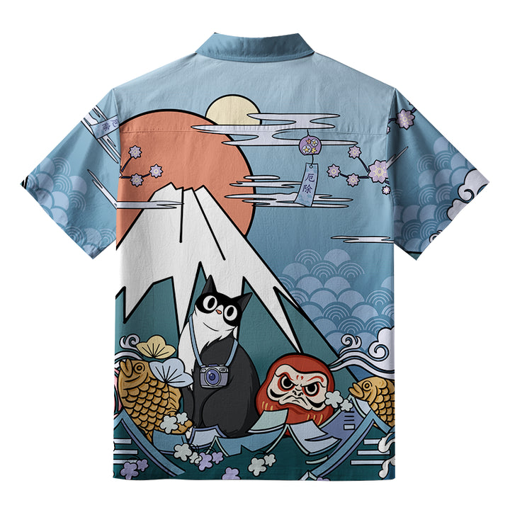 Mount Fuji Landscape With Cat Button-up Shirt