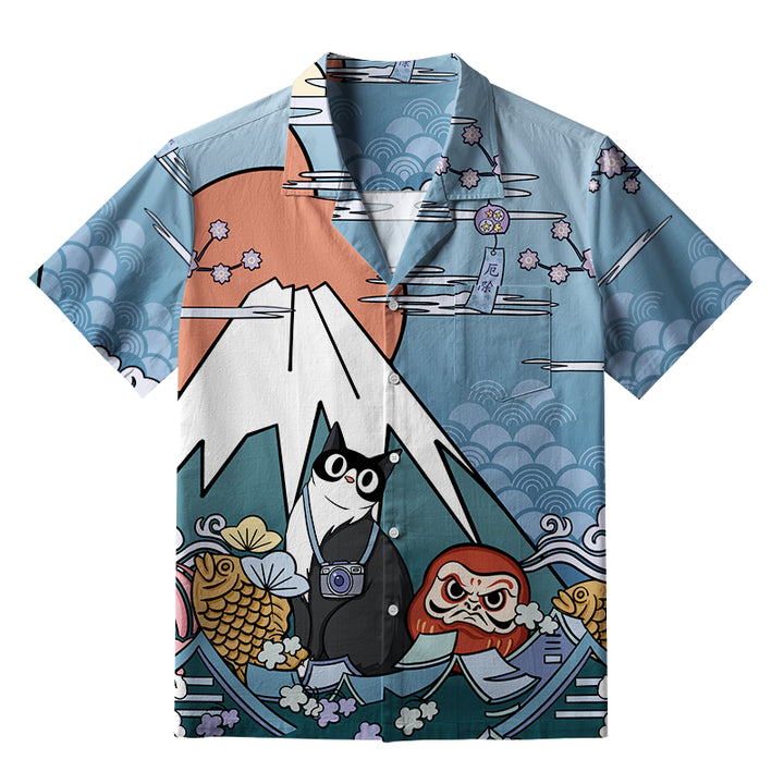 Mount Fuji Landscape With Cat Aloha Hawaiian Shirt