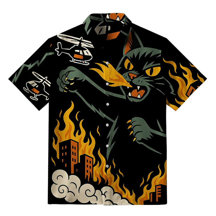 City Destroyer Cat Monster Button-up Shirt