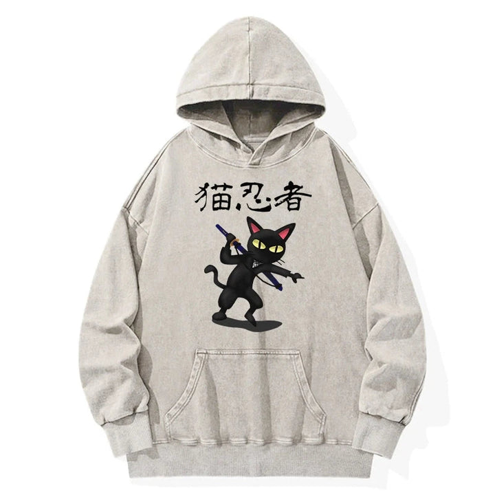 Ninja Cat Washed Hoodie