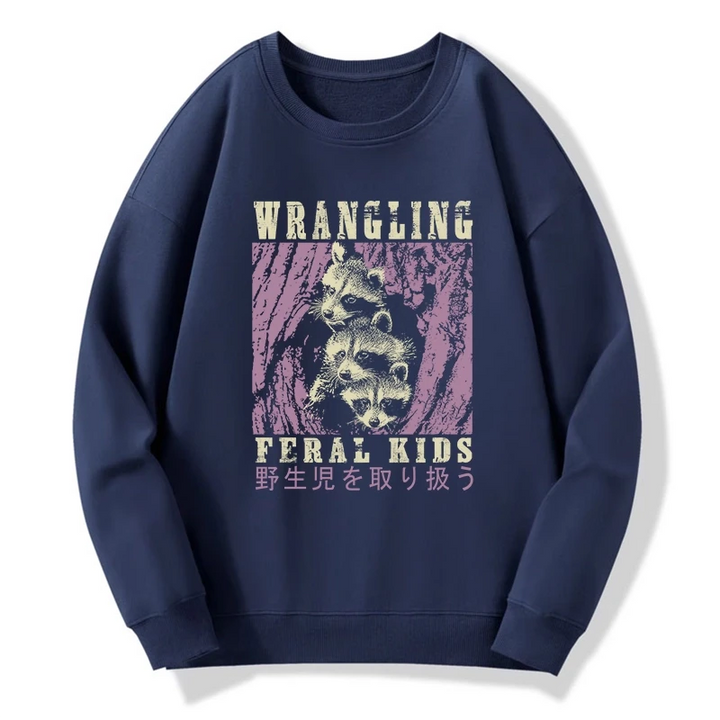 Wrangling Feral Raccoon Kids Sweatshirt