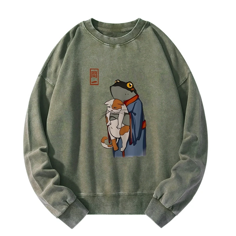 The Frog Holds The Cat Washed Sweatshirt