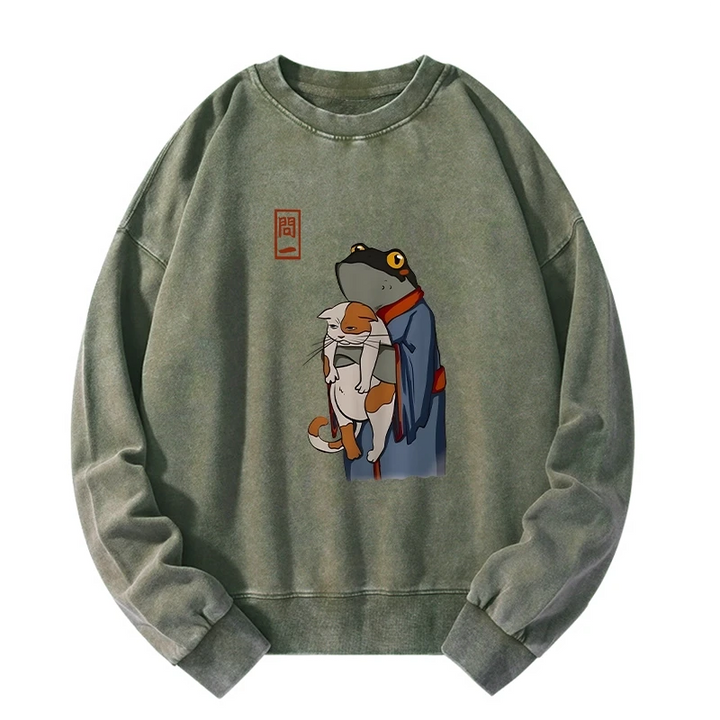 The Frog Holds The Cat Washed Sweatshirt