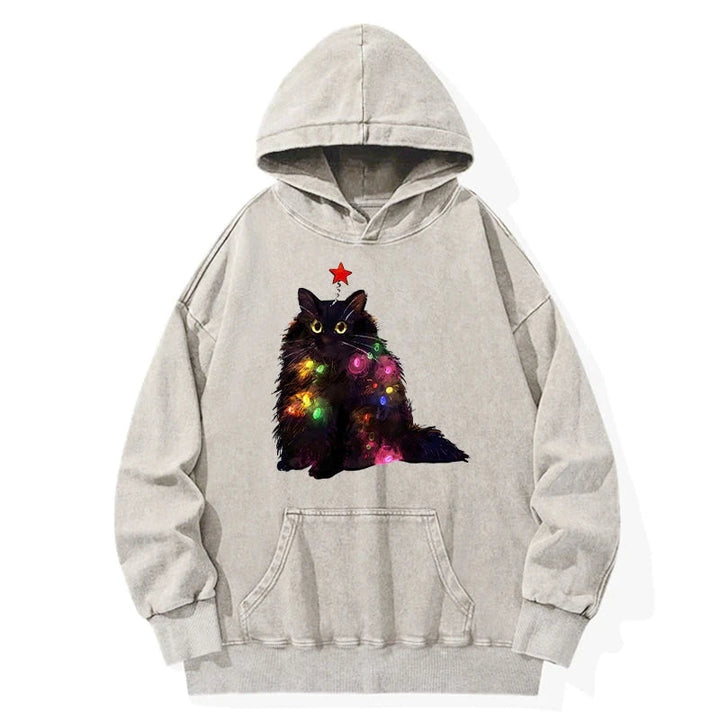 Christmas Lights Cat Washed Hoodie