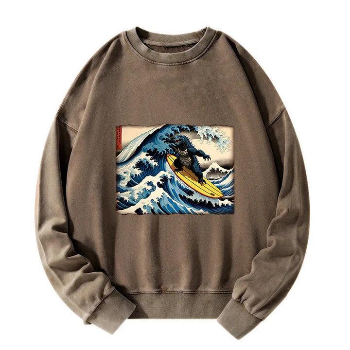 Dinosaur Surfing Japanese Washed Sweatshirt