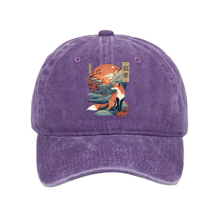 Japanese Kitsune Fox Sakura Washed Cap
