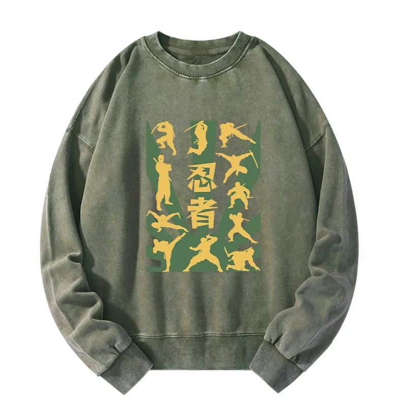 Japanese Ninja Print Washed Sweatshirt