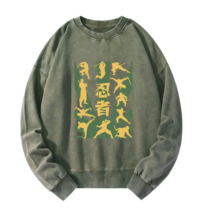 Japanese Ninja Print Washed Sweatshirt