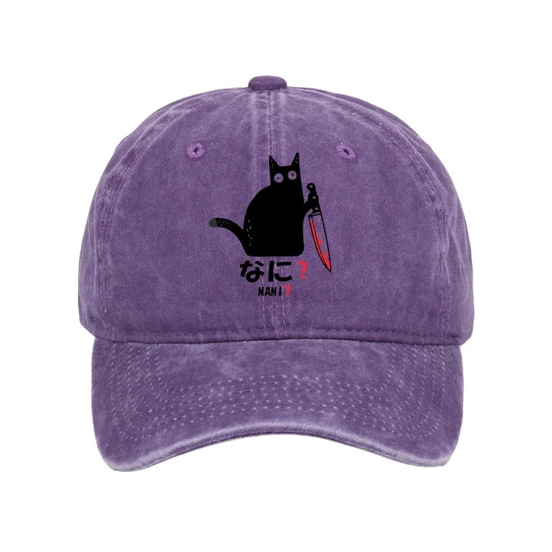 A Puzzled Cat Holding A Knife Washed Cap
