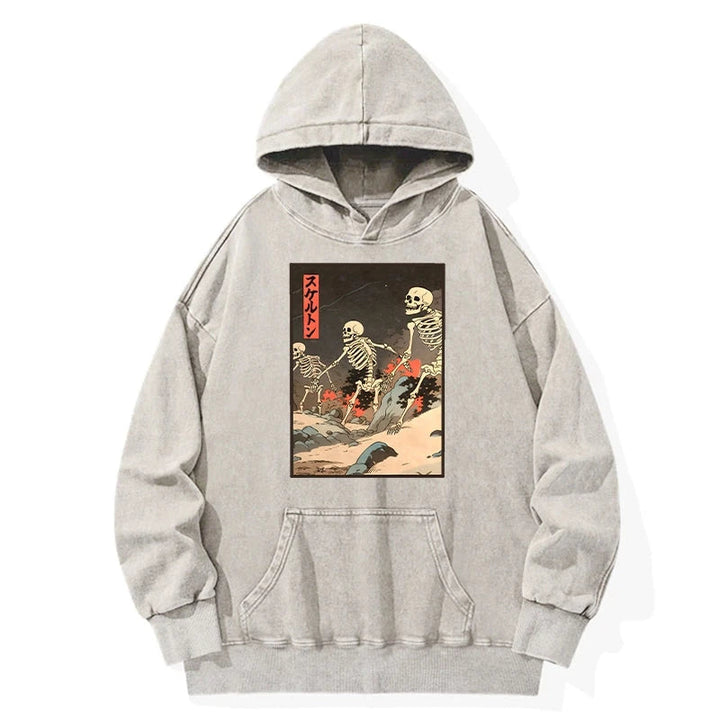 Japanese Rising Skeletons Washed Hoodie