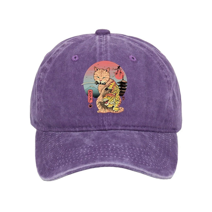 Katana Cat Tattoo Washed Cap