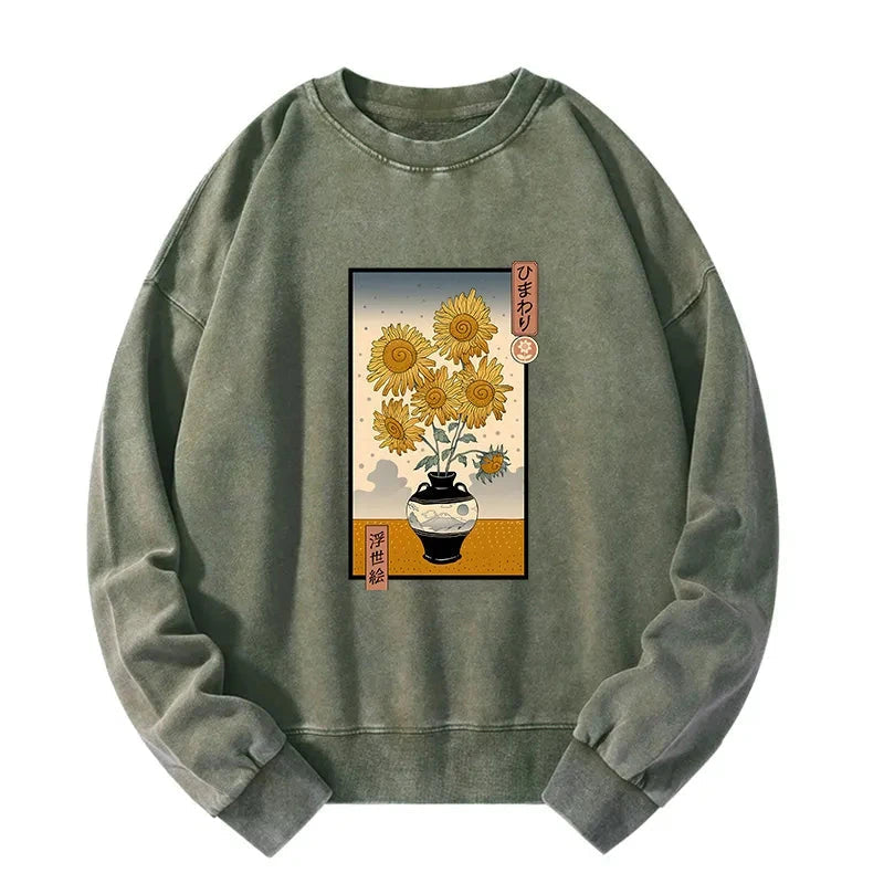 Sunflowers Ukiyo-e Washed Sweatshirt