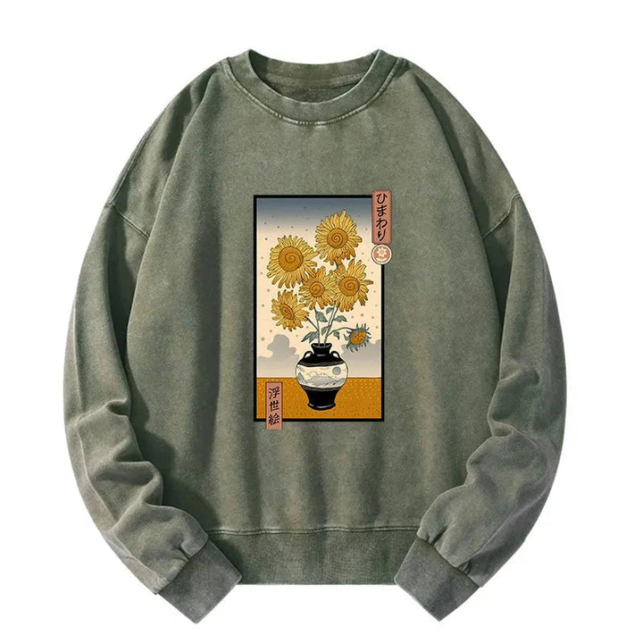 Sunflowers Ukiyo-e Washed Sweatshirt
