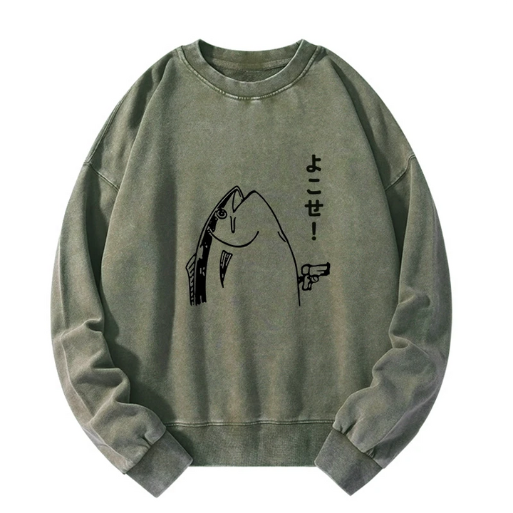 Fish Hold Up Gun Washed Sweatshirt