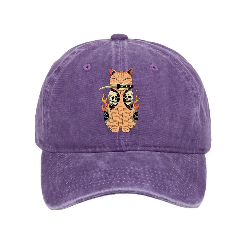 Catana Cat Skull Tattooed Samurai Washed Cap