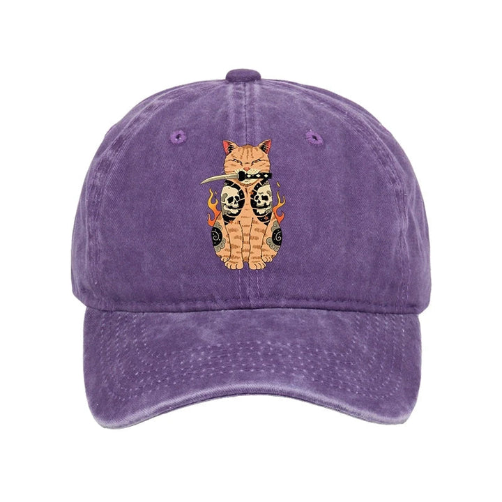Catana Cat Skull Tattooed Samurai Washed Cap