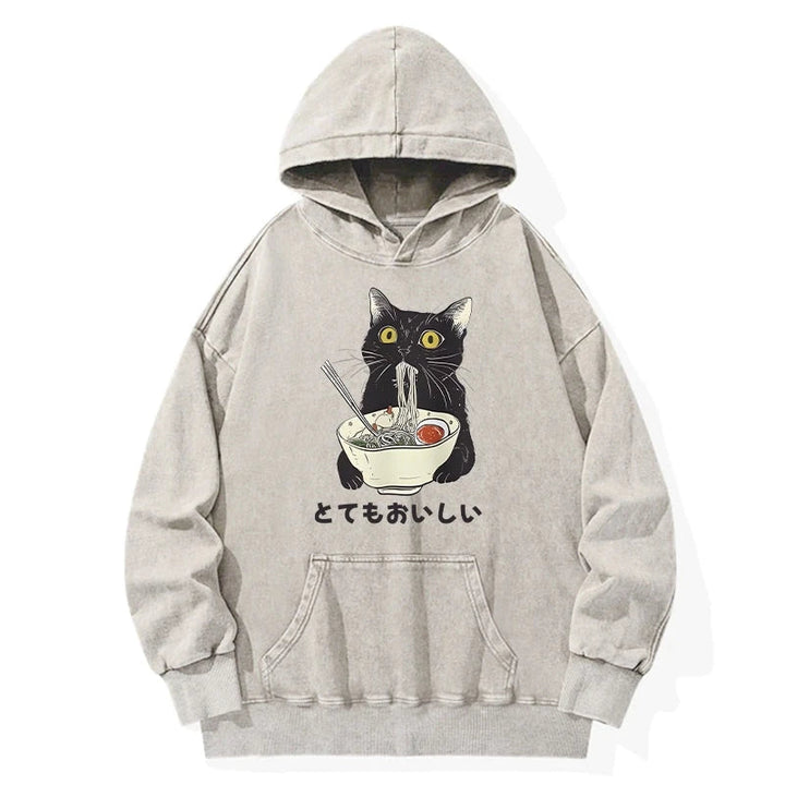 Cats Eat Ramen Noodles Washed Hoodie
