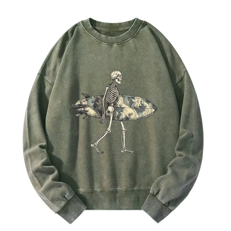 Skeleton Ready To Go Surfing Washed Sweatshirt