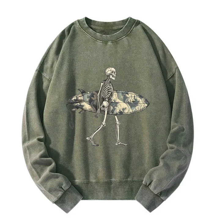 Skeleton Ready To Go Surfing Washed Sweatshirt