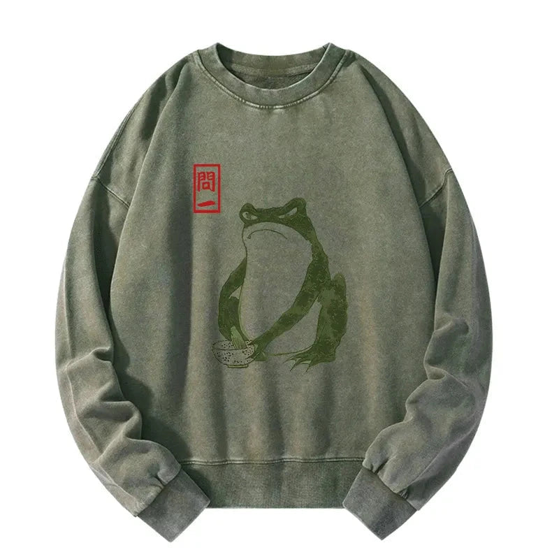 Woodblock Print Frog Washed Sweatshirt
