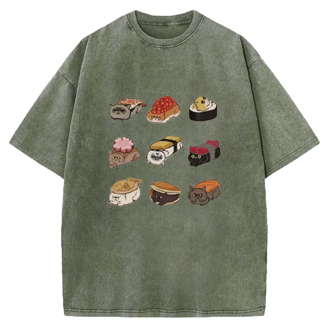 Sushi Walking Sushi Washed Crew Neck T-Shirt