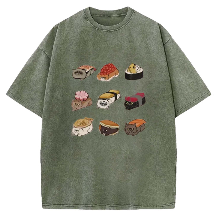 Sushi Walking Sushi Washed Crew Neck T-Shirt