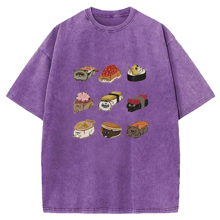 Sushi Walking Sushi Washed Crew Neck T-Shirt