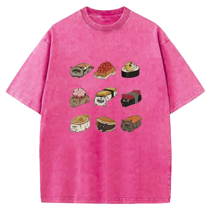 Sushi Walking Sushi Washed Crew Neck T-Shirt