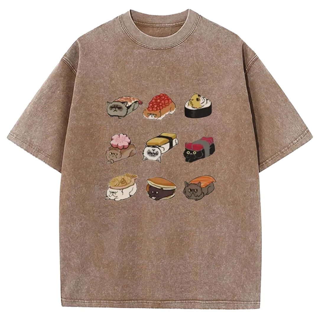 Sushi Walking Sushi Washed Crew Neck T-Shirt