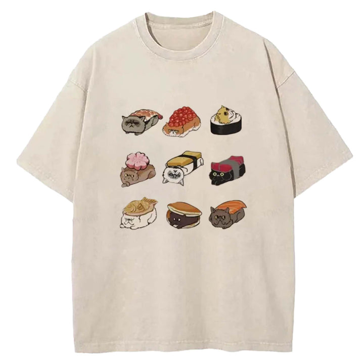 Sushi Walking Sushi Washed Crew Neck T-Shirt