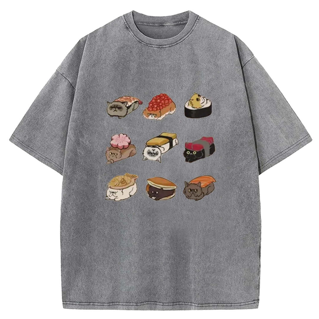 Sushi Walking Sushi Washed Crew Neck T-Shirt