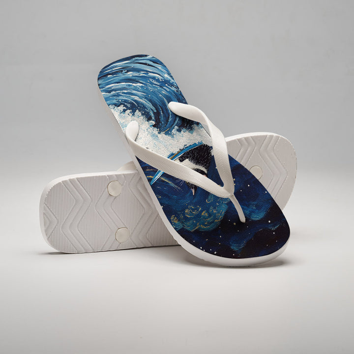 The Great Wave Off Cat Flip Flops