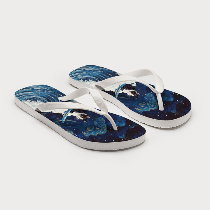 The Great Wave Off Cat Flip Flops