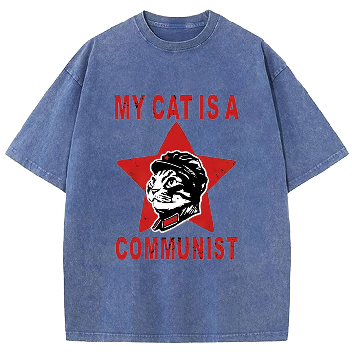 MY CAT IS A COMMUNIST Washed Crew Neck T-shirt