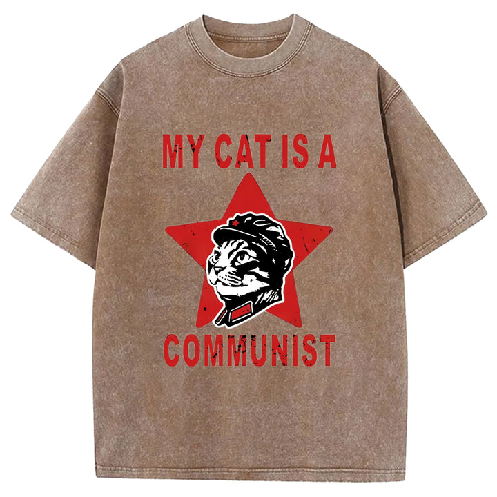 MY CAT IS A COMMUNIST Washed Crew Neck T-shirt