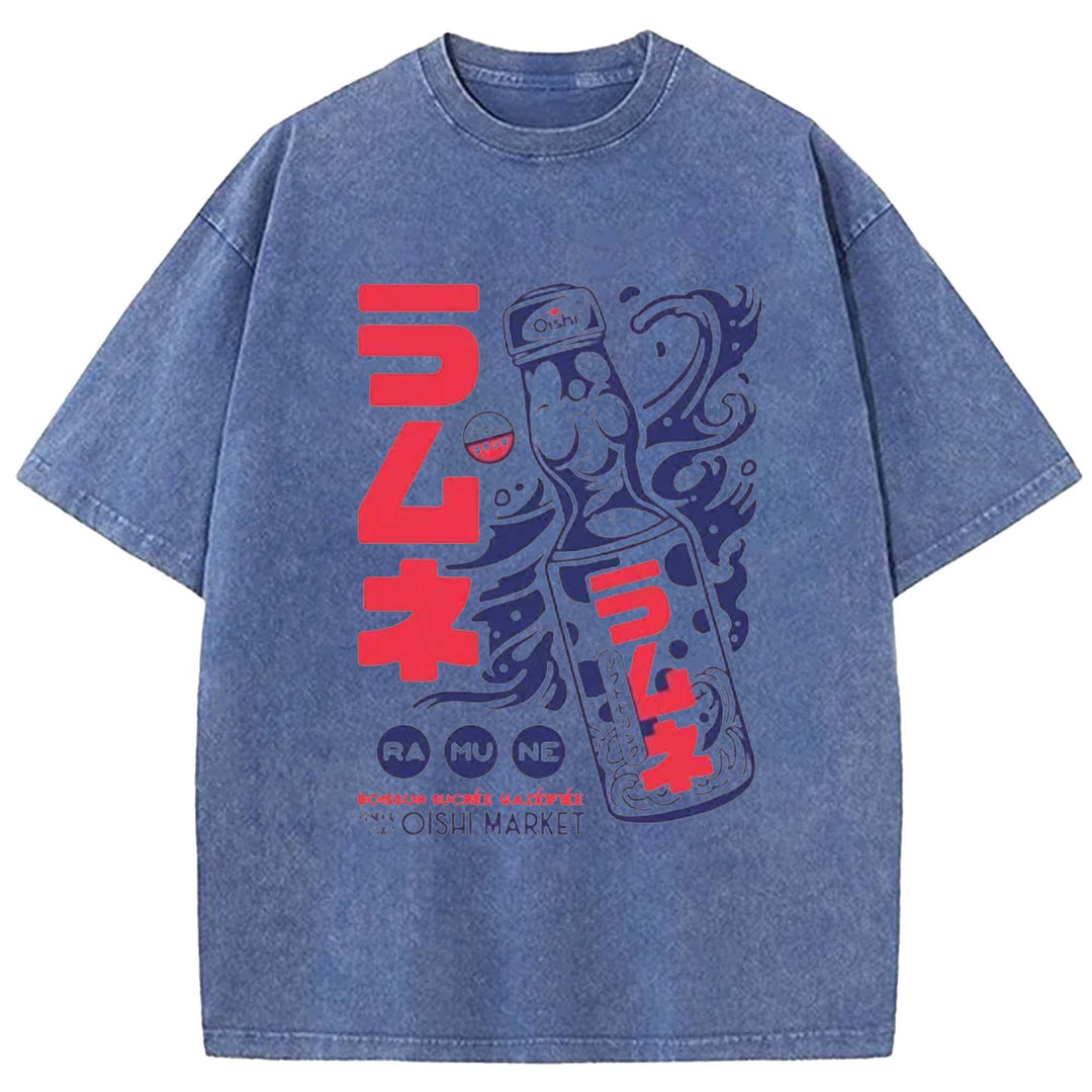 Ramune Print Japanese Washed Crew Neck T-Shirt