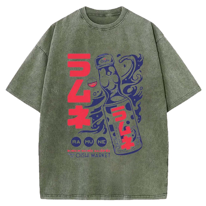 Ramune Print Japanese Washed Crew Neck T-Shirt