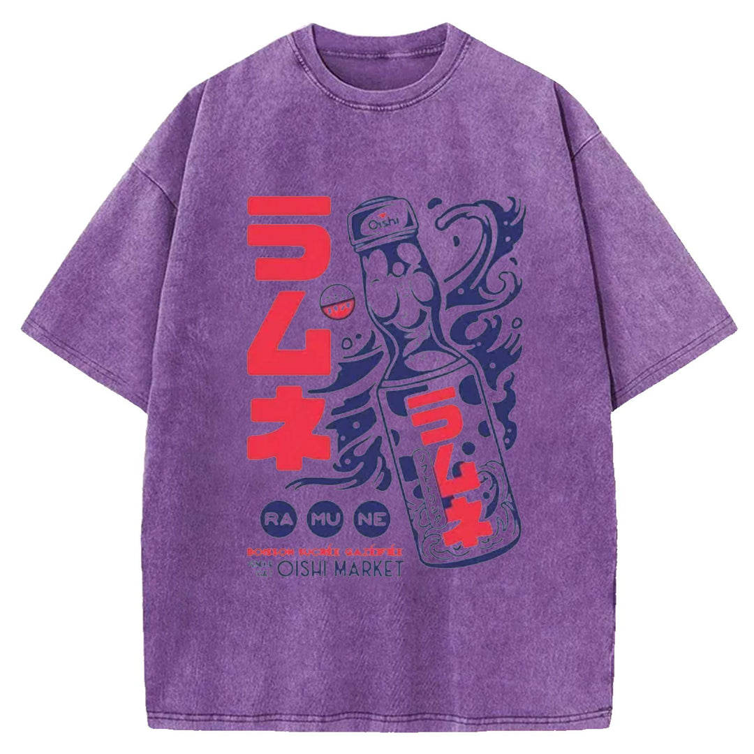 Ramune Print Japanese Washed Crew Neck T-Shirt