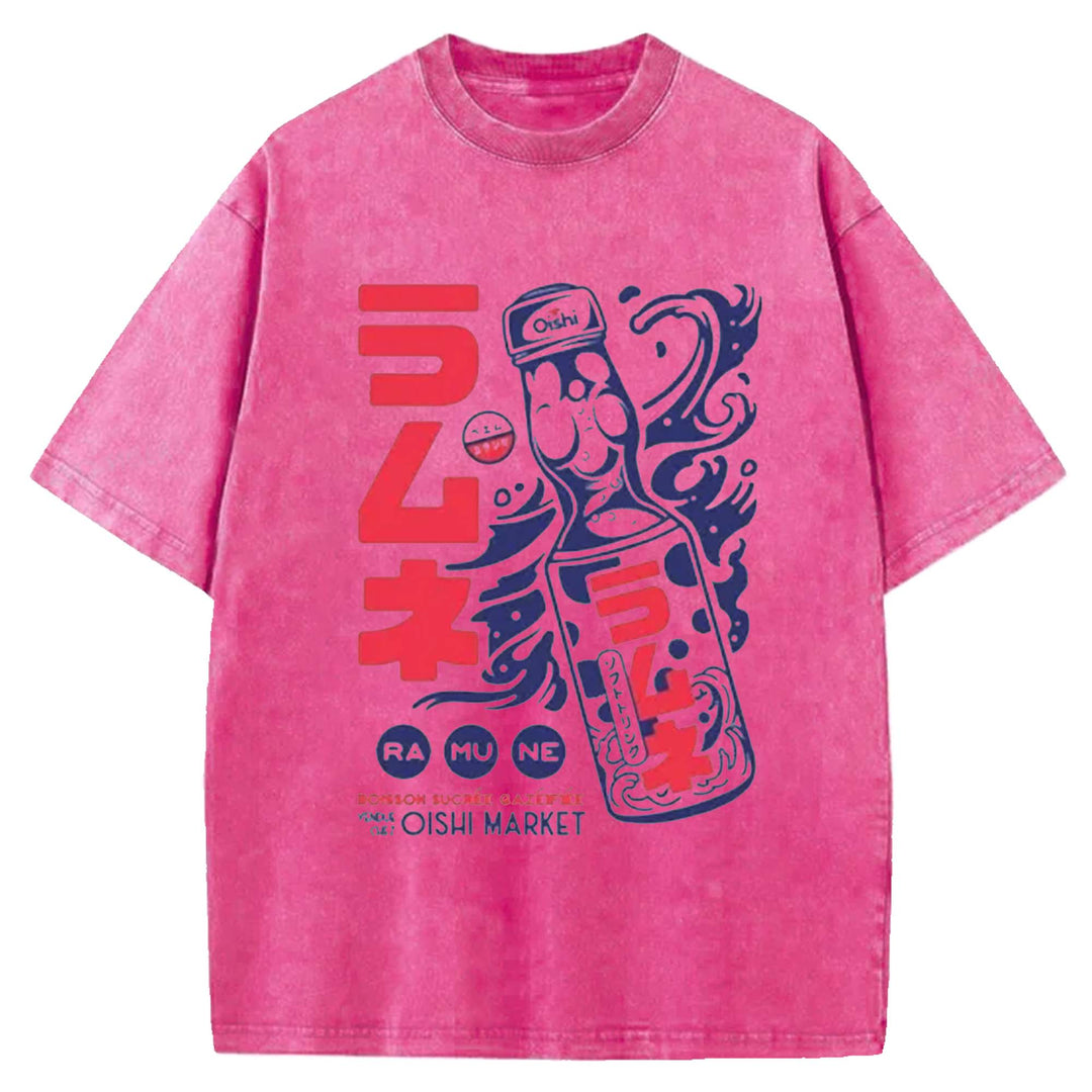 Ramune Print Japanese Washed Crew Neck T-Shirt