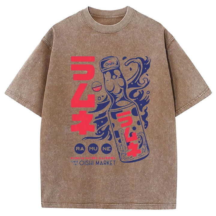 Ramune Print Japanese Washed Crew Neck T-Shirt
