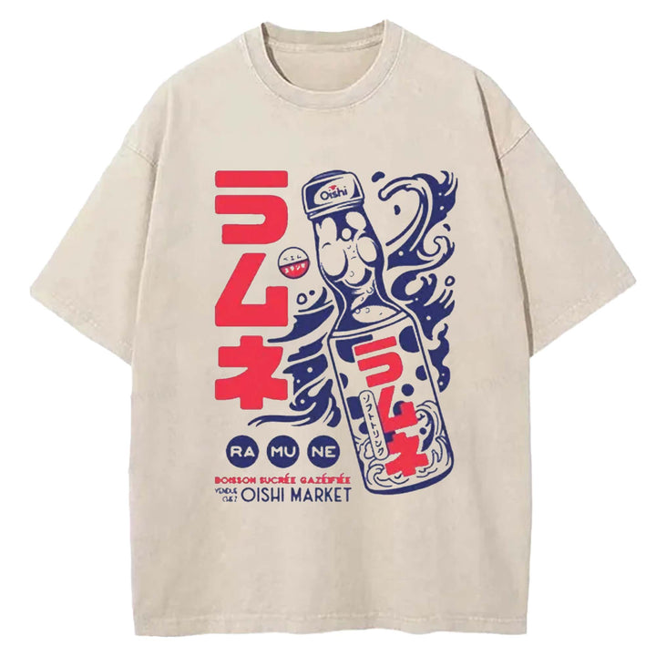 Ramune Print Japanese Washed Crew Neck T-Shirt