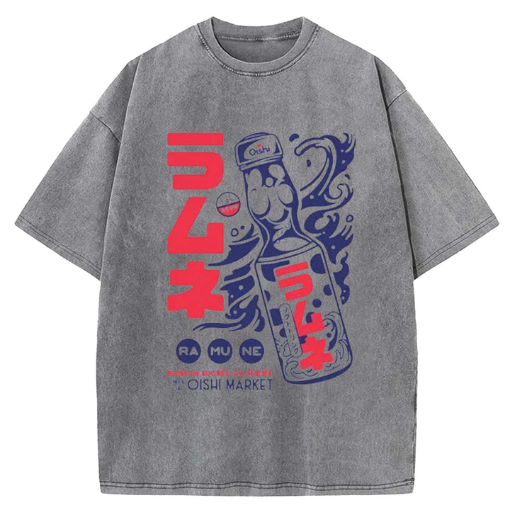 Ramune Print Japanese Washed Crew Neck T-Shirt