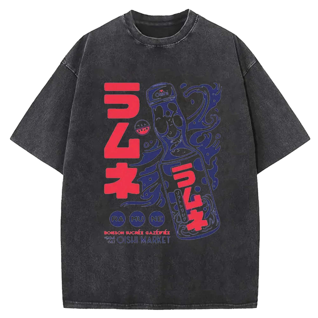 Ramune Print Japanese Washed Crew Neck T-Shirt