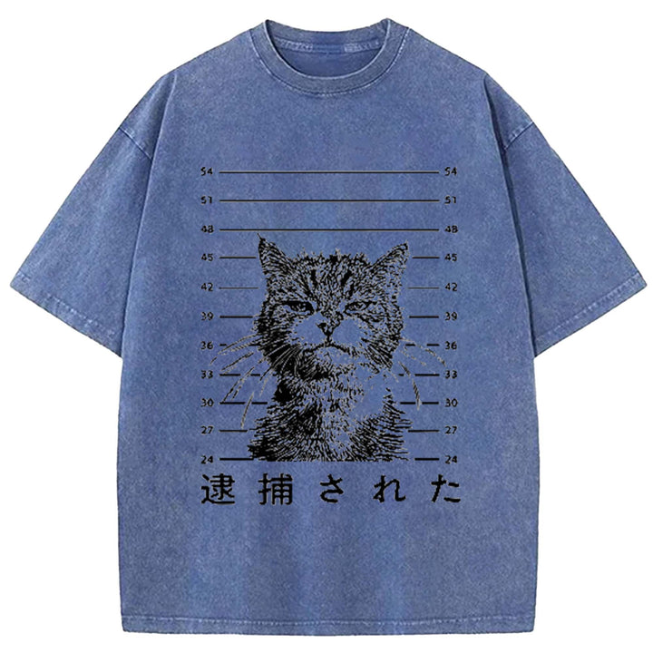 That Was Arrested Cat Hot Japanese Cat Washed Crew Neck T-Shirt