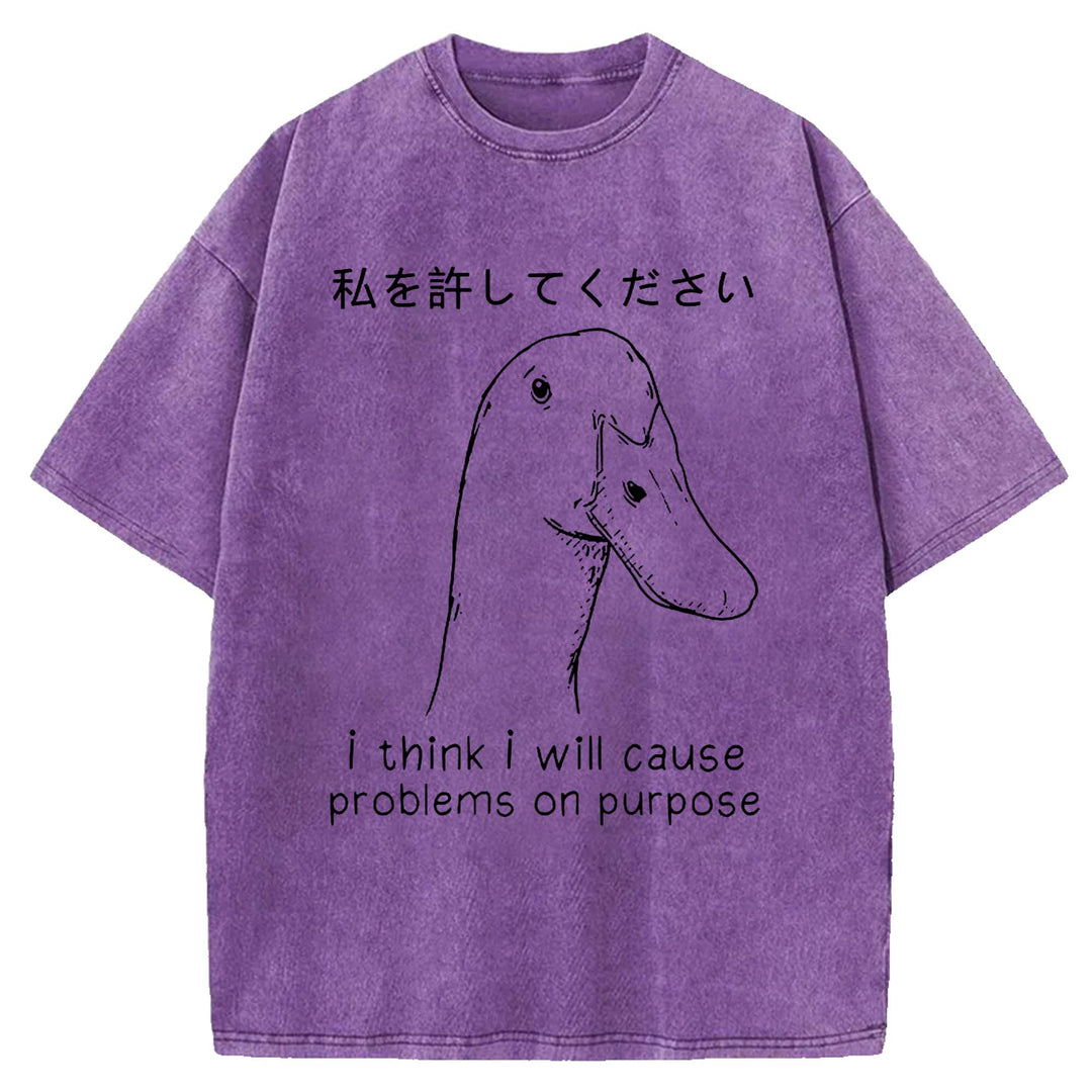 I Think I Will Cause Problems On Purpose Washed Crew Neck T-shirt