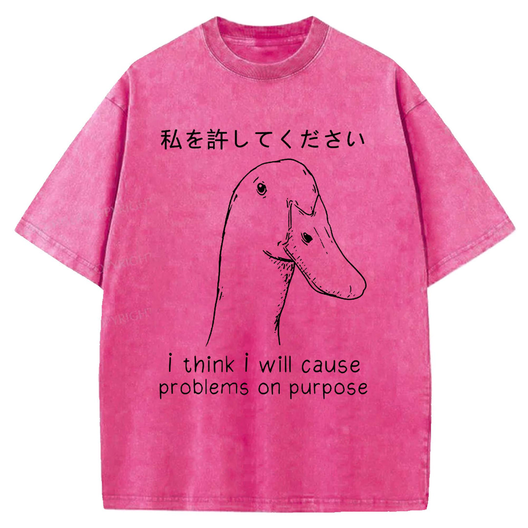 I Think I Will Cause Problems On Purpose Washed Crew Neck T-shirt