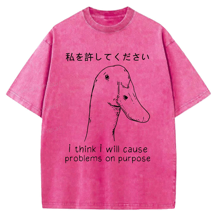 I Think I Will Cause Problems On Purpose Washed Crew Neck T-shirt